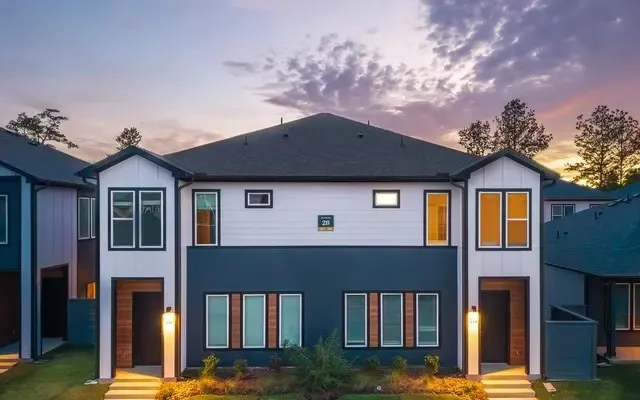 a front view of a house with yard and garage