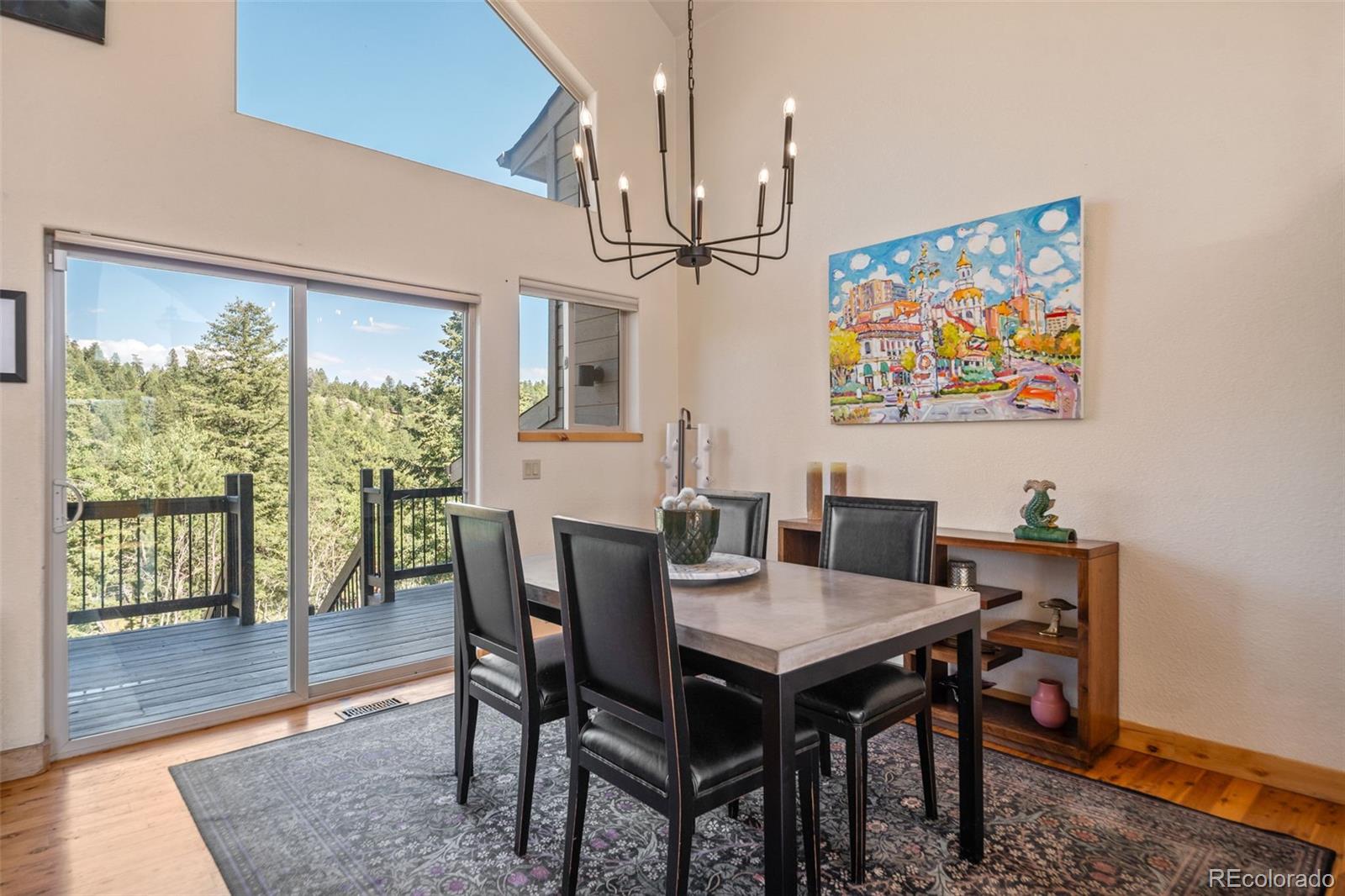 7102 Lynx Lair Road Evergreen, CO 80439 - Photo 8 of 42 a view of a dining room with furniture window and wooden floor