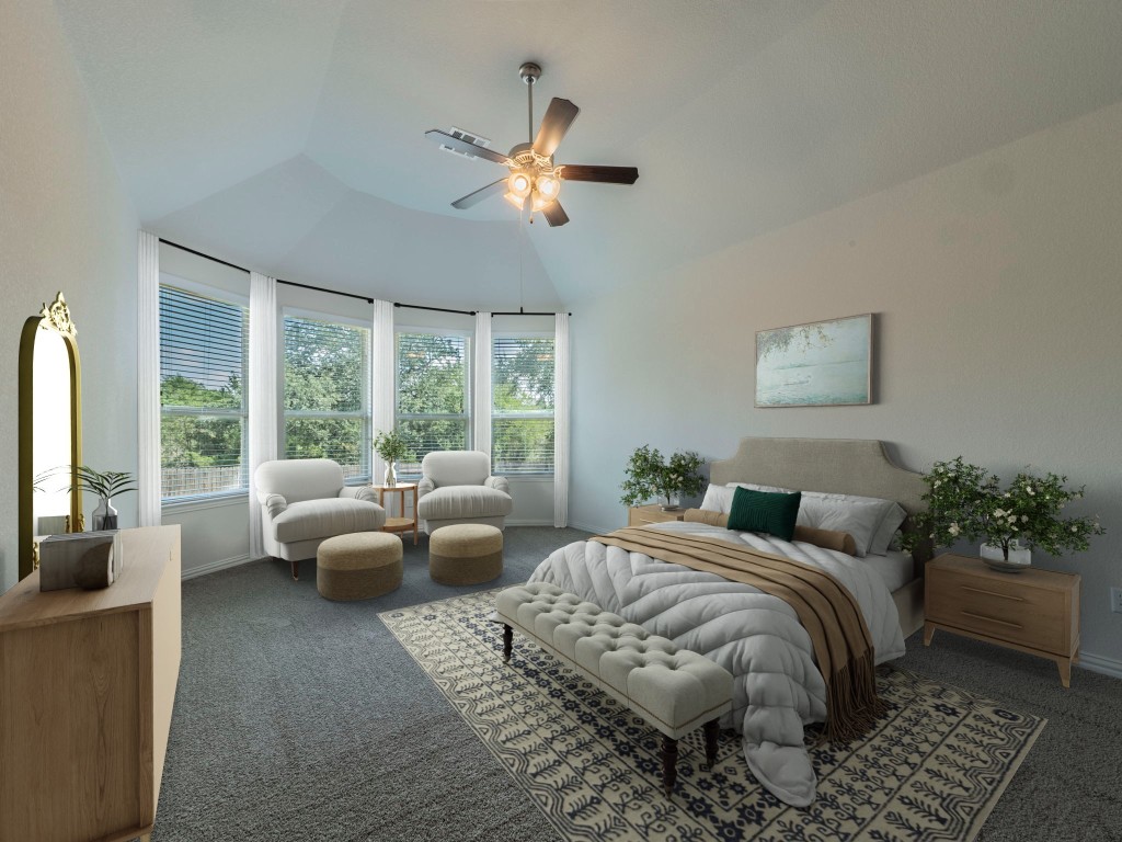 244 Fort Cobb Way Georgetown, TX 78628 - Photo 5 of 29 a spacious bedroom with a bed and large windows