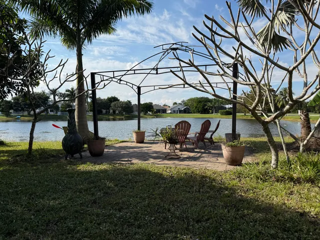 a view of a lake from a yard
