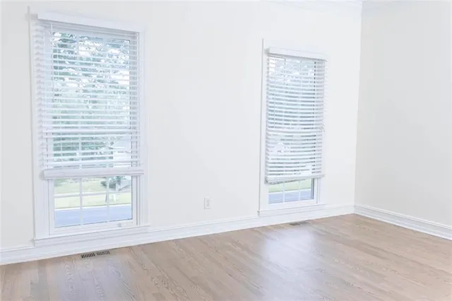 a view of a chandelier in a room