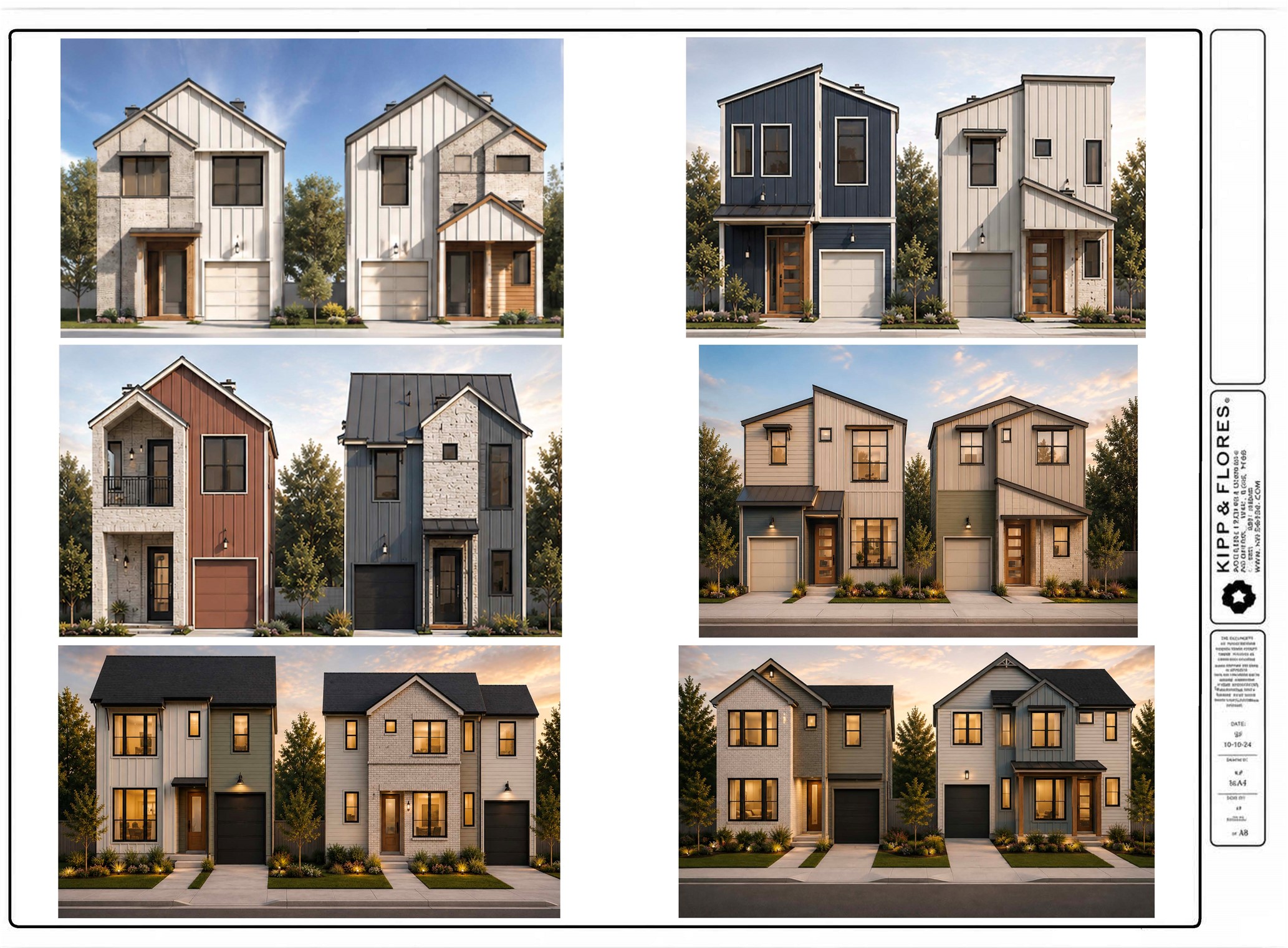 . Ledesma Road Austin, TX 78721 - Photo 1 of 4 Architectural elevations show modern detached townhomes featuring diverse facade designs and attached garages.