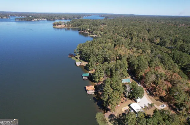 an aerial view of a house with a lake view