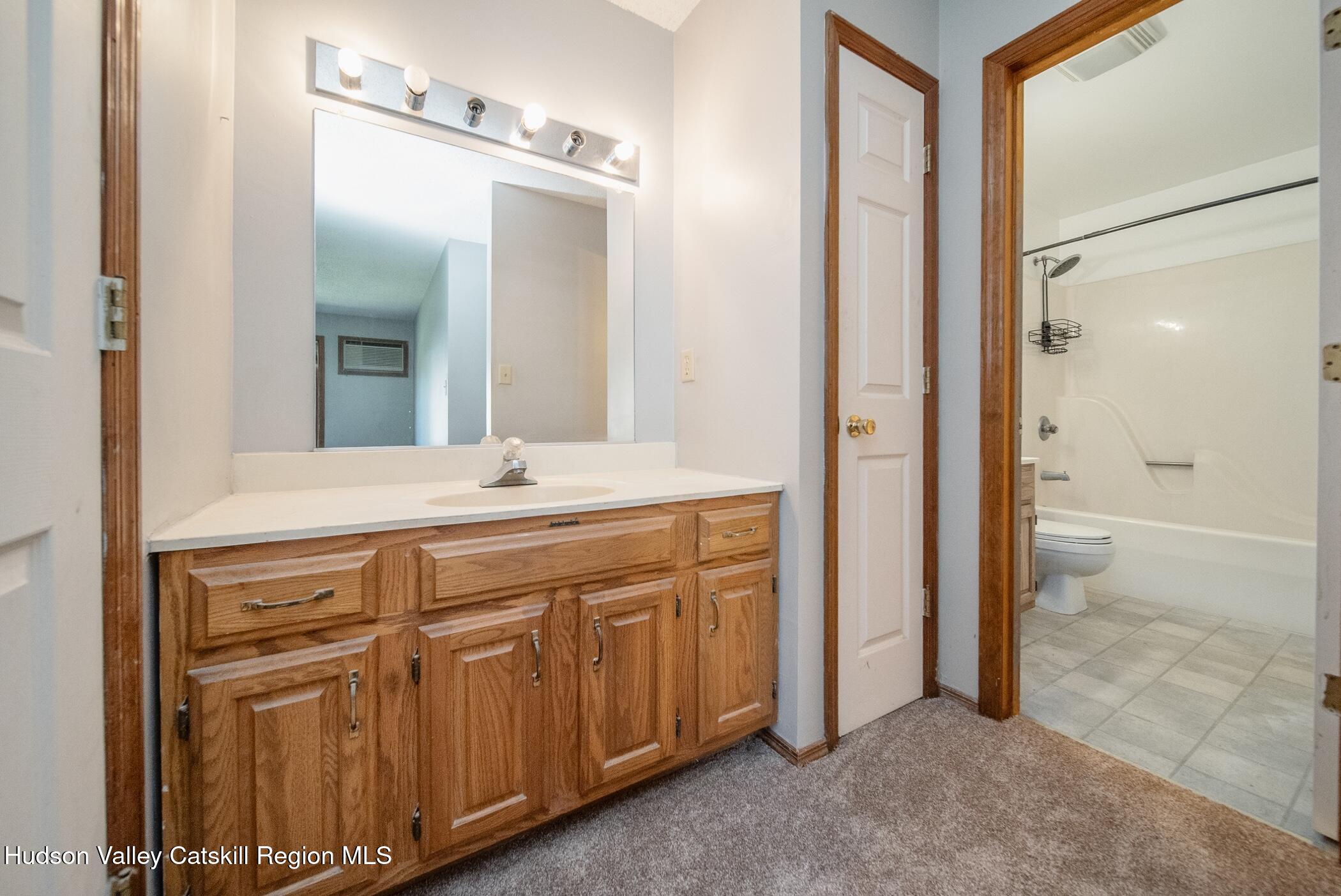 9 Rock Maple Road Saugerties, NY 12477 - Photo 20 of 30 a bathroom with a granite countertop sink a mirror and a shower