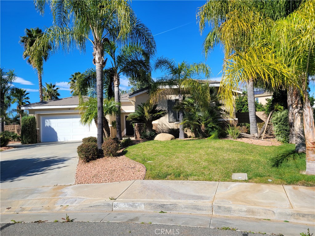 25540 Turfwood Street Menifee, CA 92585 - Photo 3 of 27 a view of a house with a yard and coconut trees