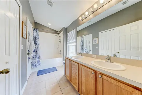 a bathroom with a sink a mirror and a shower