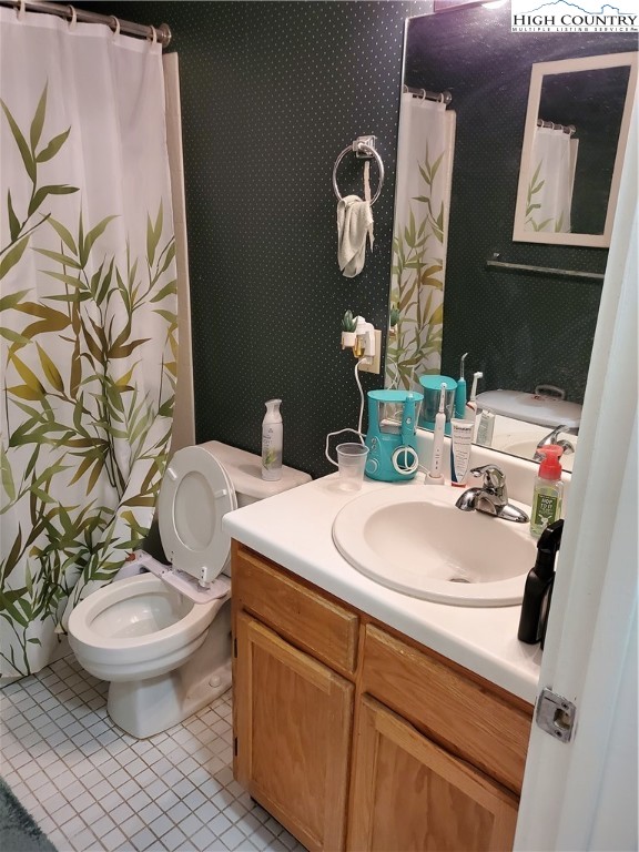 116 Grand Boulevard, Unit 1J Boone, NC 28607 - Photo 14 of 17 a bathroom with a toilet a sink and mirror