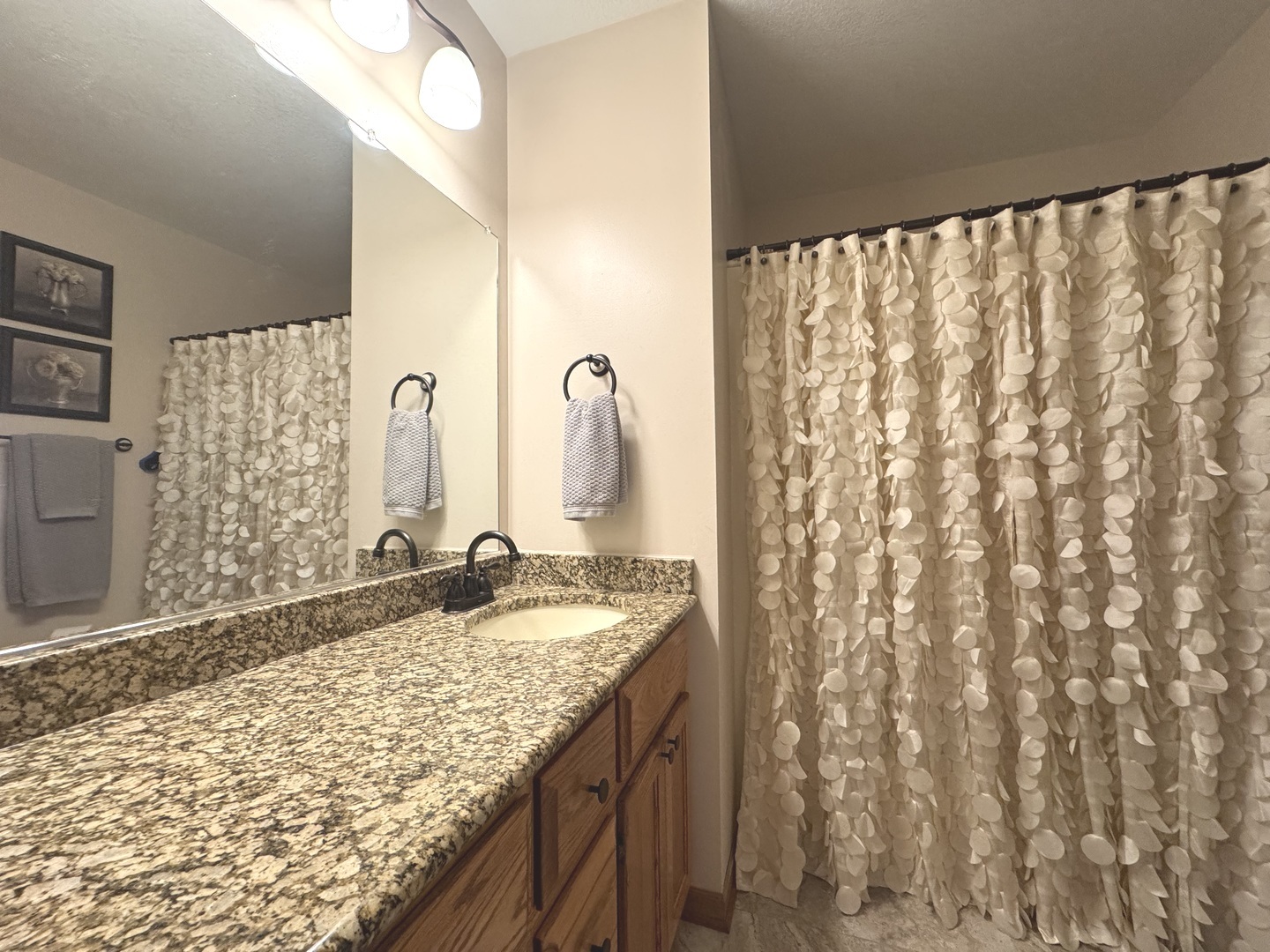 2041 Bluff Road South Kankakee, IL 60901 - Photo 17 of 39 a bathroom with a granite countertop sink and a mirror