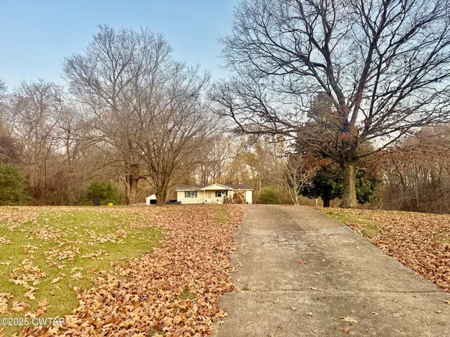 a view of a yard with snow on the road
