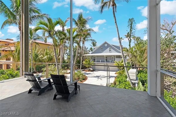 a building outdoor space with patio furniture