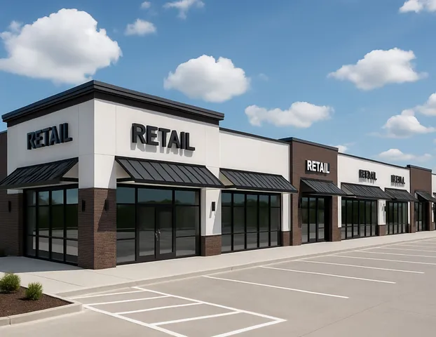 a view of a building with a ceiling fan