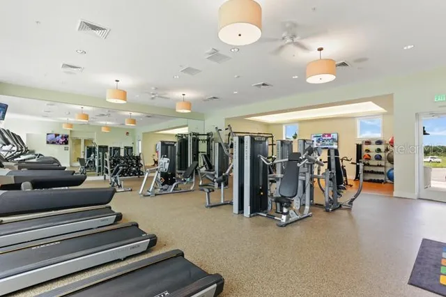 a view of a room with gym equipment
