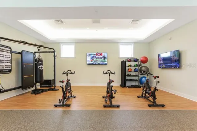 a view of a room with gym equipment