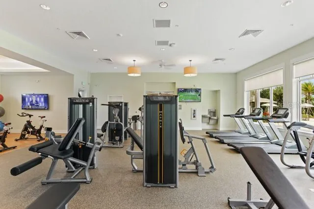 a view of a room with gym equipment