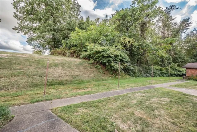 a view of a yard with an trees