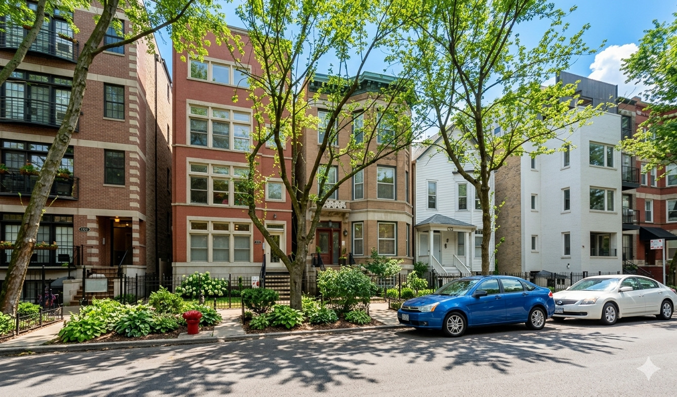 a cars parked in front of a brick building