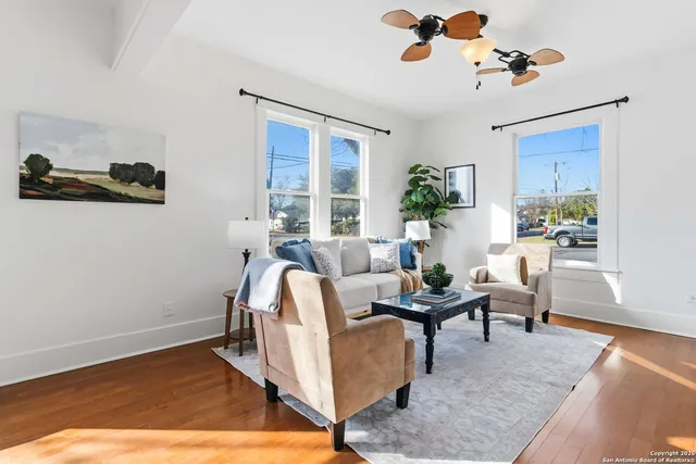 a living room with furniture