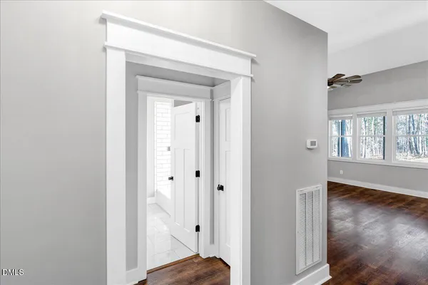 a view of a room that has a window in it
