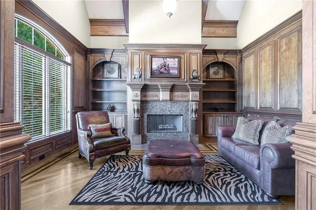 a view of dining room with furniture wooden floor and front door