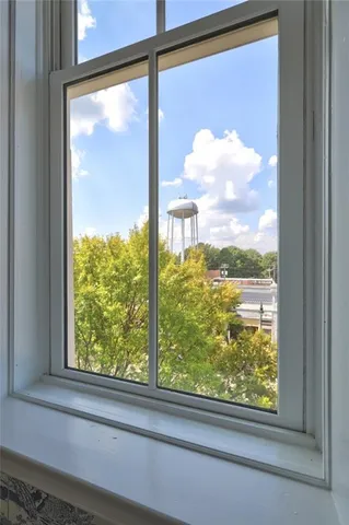 a view of a glass door with a from a window