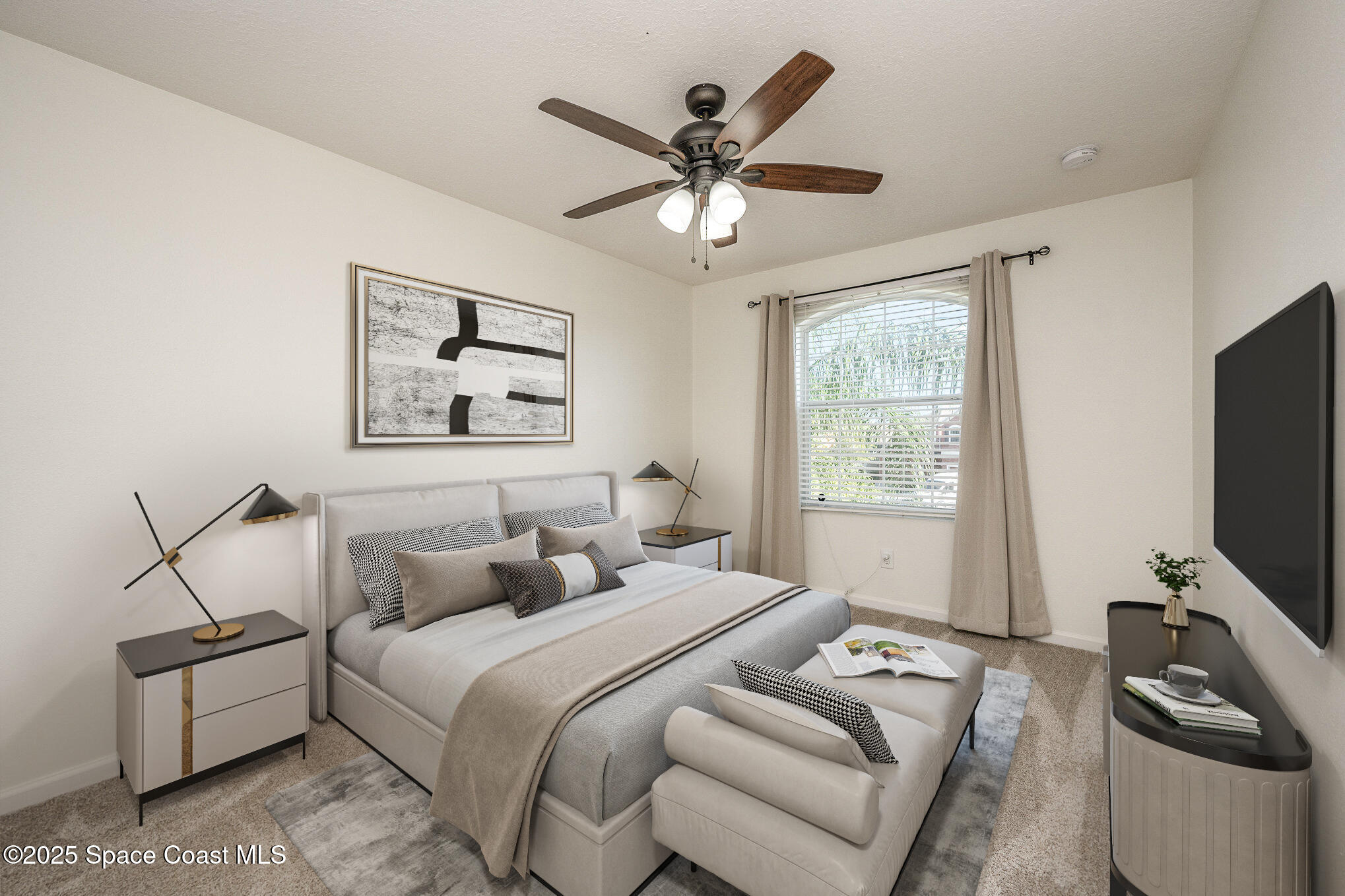 3226 Arden Circle Melbourne, FL 32934 - Photo 26 of 43 a bedroom with a bed and a flat screen tv