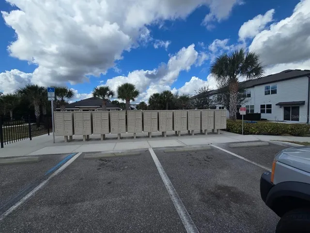 a front view of a building with street view
