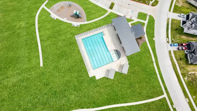 an aerial view of a house