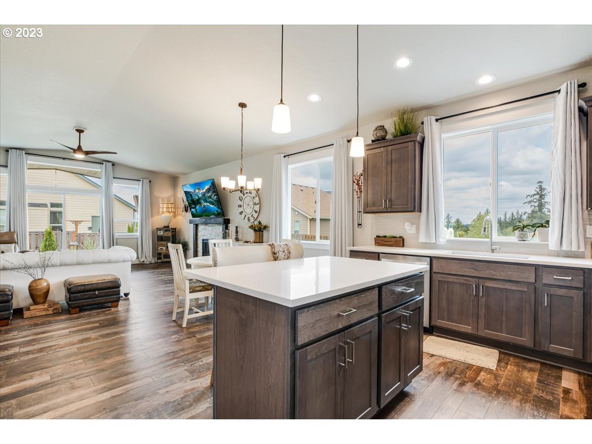 133 Northeast Regan Hill Loop Estacada, OR 97023 - Photo 6 of 29 a kitchen with a sink counter top space and living room view