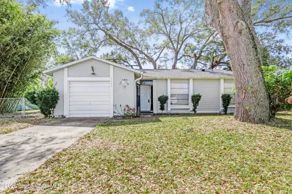 a view of a house with backyard and a tree