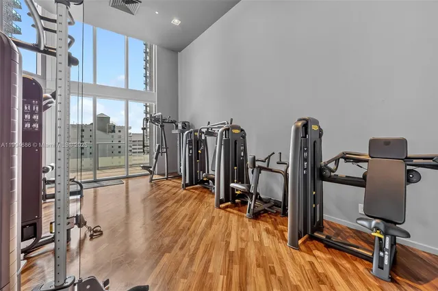 a view of a room with gym equipment