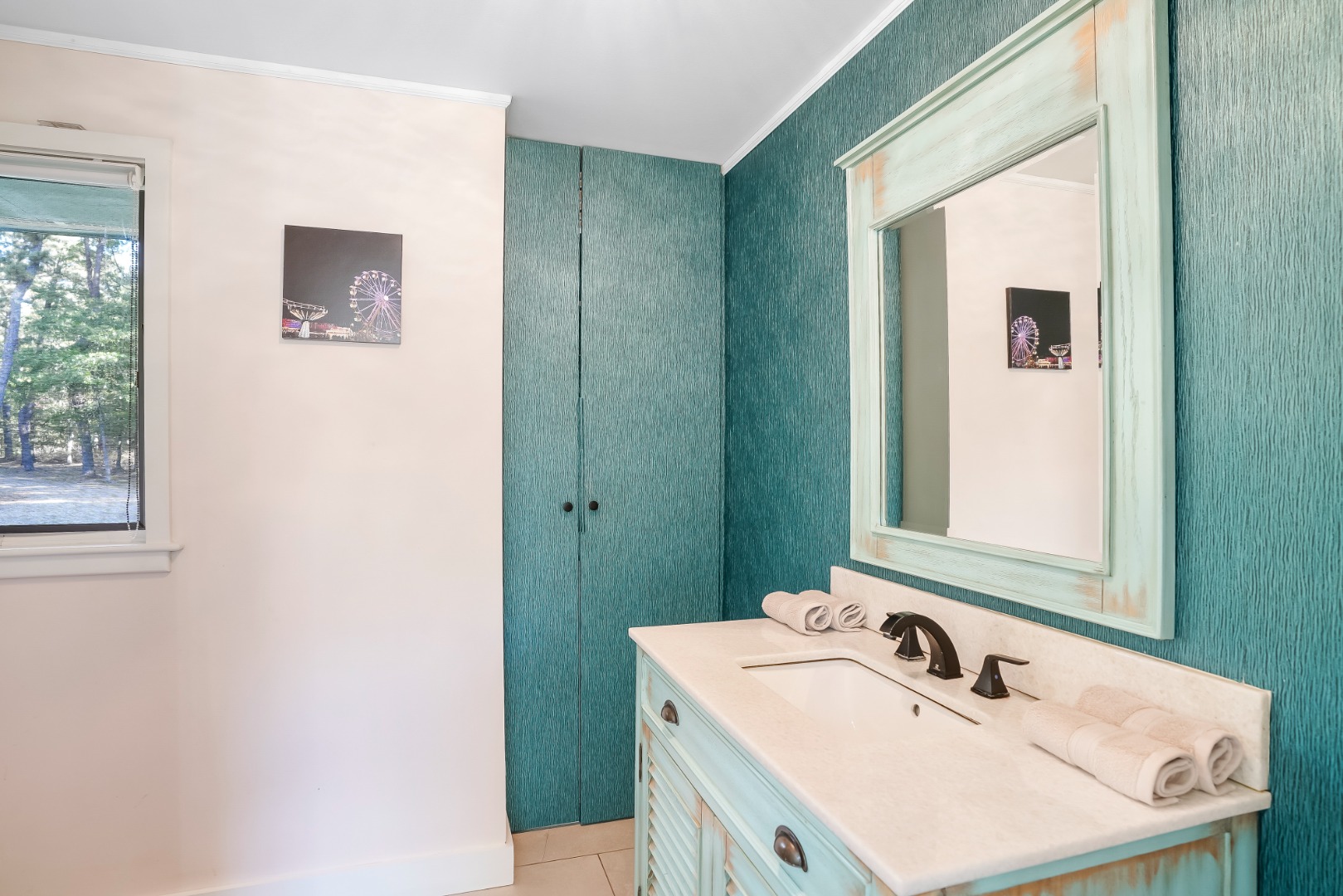 105 Stoney Hill Road West Tisbury, MA 02568 - Photo 23 of 44 a bathroom with a sink and a mirror