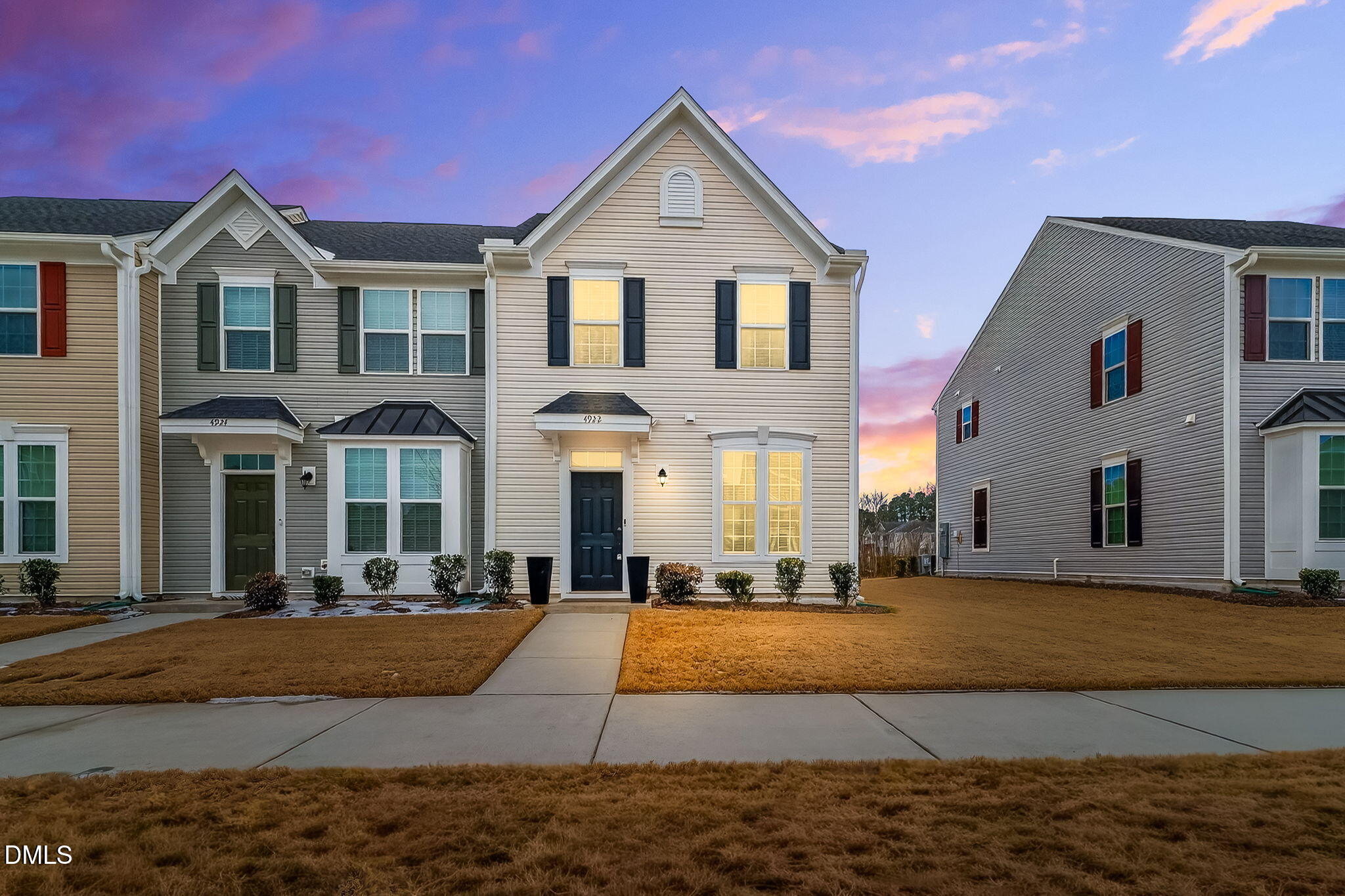 a front view of multiple houses
