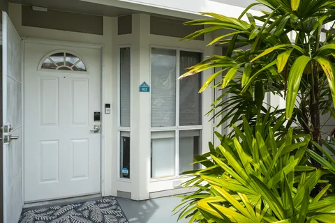 a view of a wooden door
