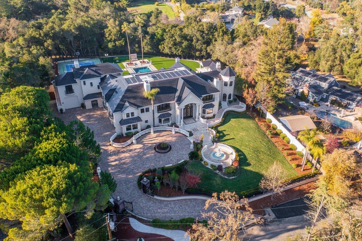18911 Decatur Road Los Gatos, CA 95030 - Photo 133 of 143 an aerial view of a house with a swimming pool a yard and a patio