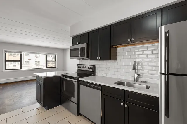 a kitchen with a sink a stove and refrigerator