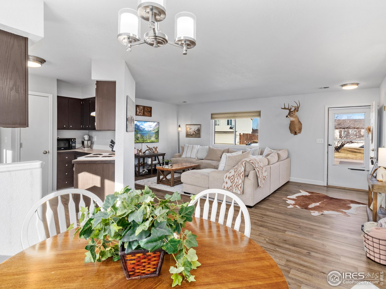 4610 Homestead Court Greeley, CO 80634 - Photo 9 of 18 a living room with furniture chandelier and a flat screen tv