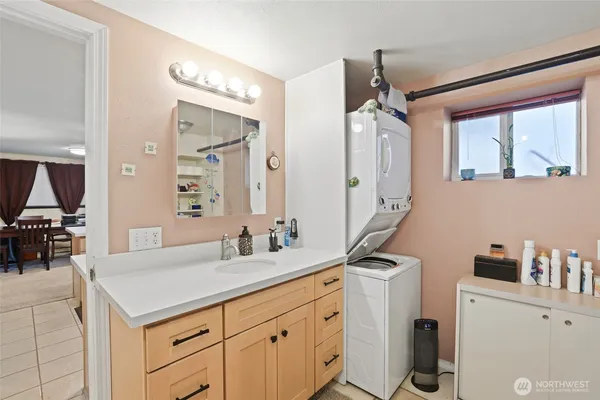 a bathroom with a sink double vanity