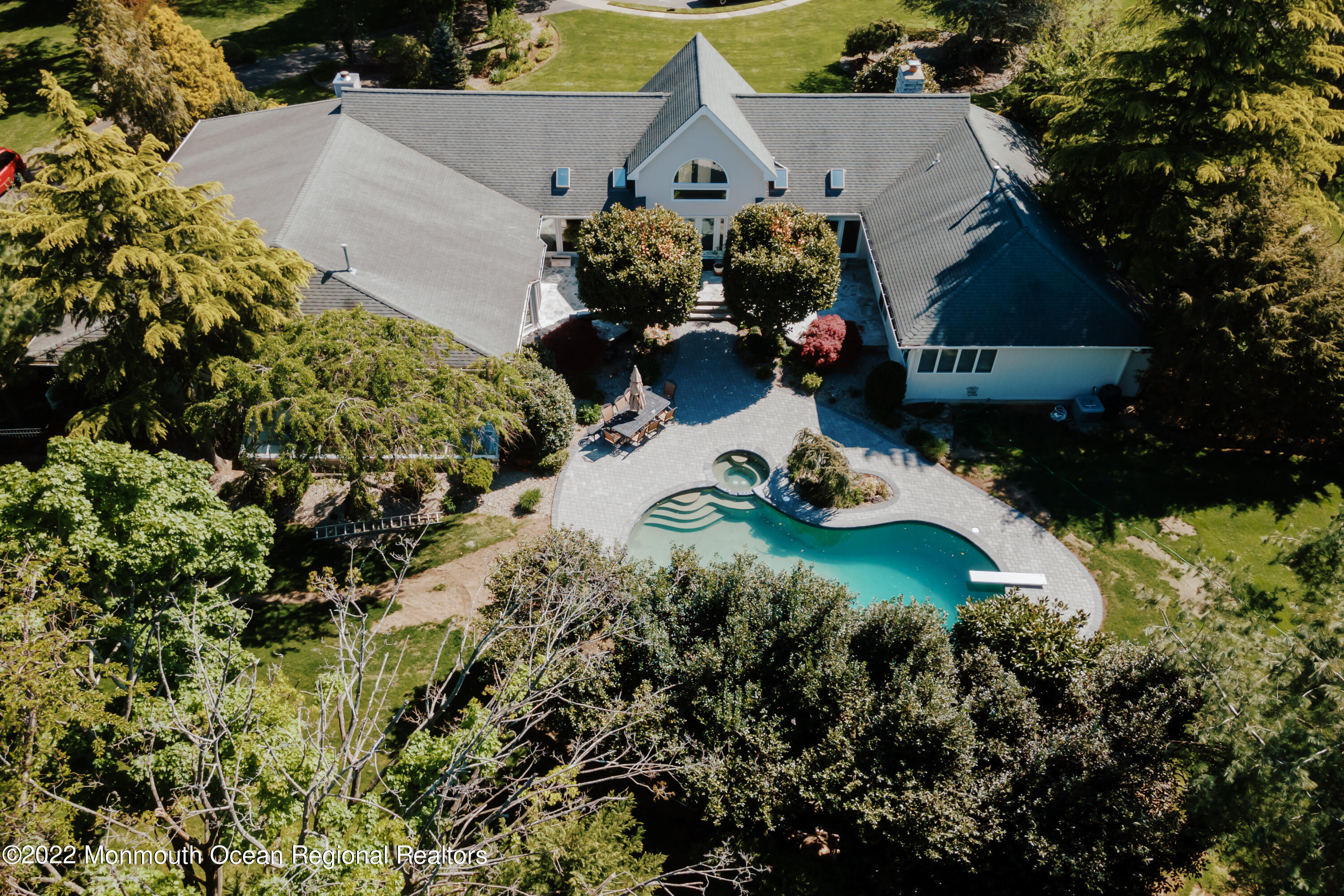 97 Mitchell Place Little Silver, NJ 07739 - Photo 3 of 21 an aerial view of a house with yard swimming pool and outdoor seating