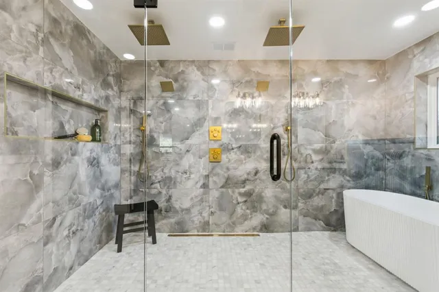 a bathroom with a shower