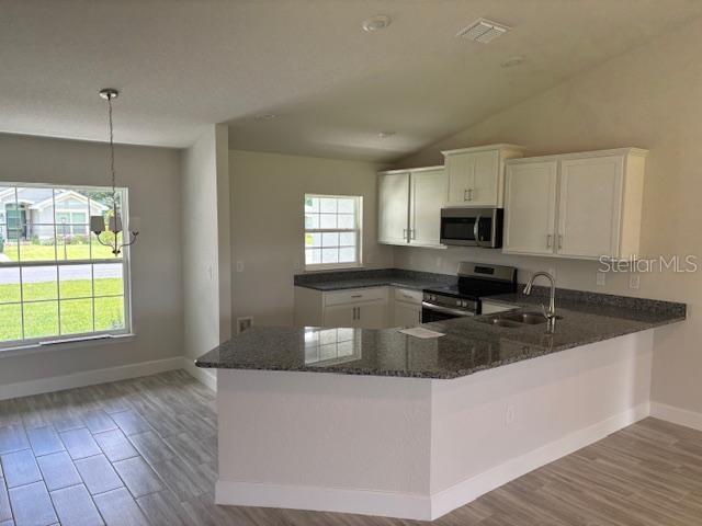 7781 Southwest 180th Circle Dunnellon, FL 34432 - Photo 7 of 20 a kitchen with granite countertop a stove a sink a window and stainless steel appliances