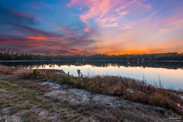 a view of a lake from a yard