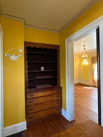 a view of walk in closet and wooden floor