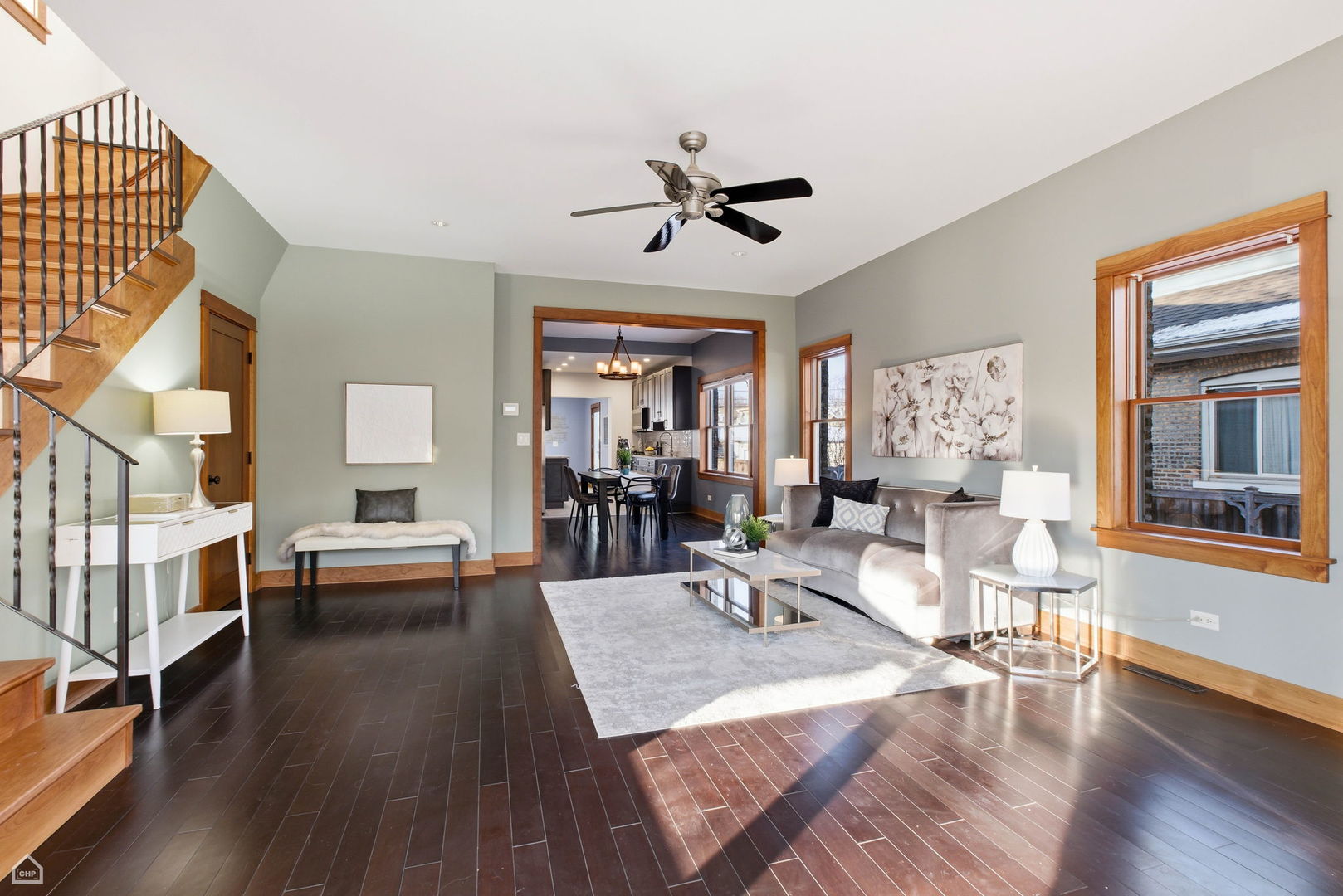 3814 North Mozart Street Chicago, IL 60618 - Photo 4 of 37 a living room with fireplace furniture and a wooden floor