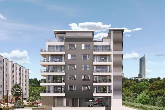 a front view of a multi story building