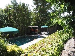 5766 Yerba Buena Road Santa Rosa, CA 95409 - Photo 3 of 6 a view of a backyard with table and chairs potted plants and large tree