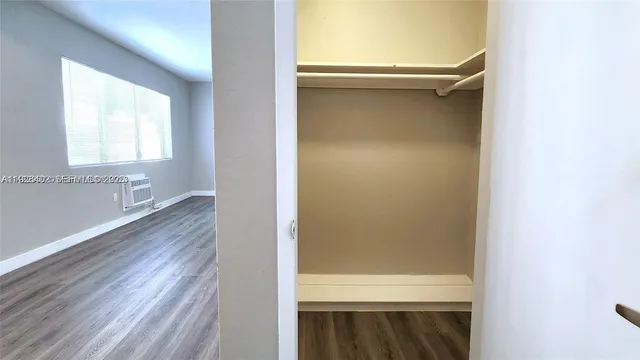 a view of walk in closet with empty racks