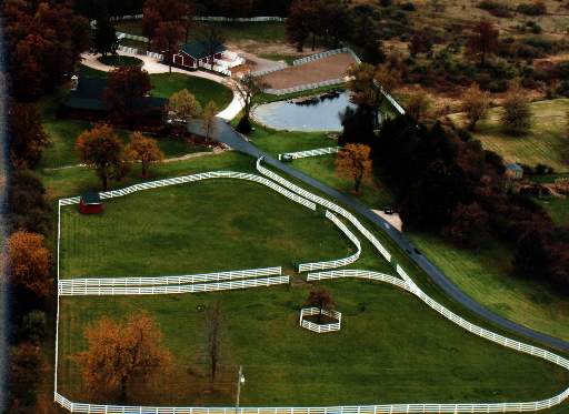 an aerial view of a residential houses with outdoor space and trees