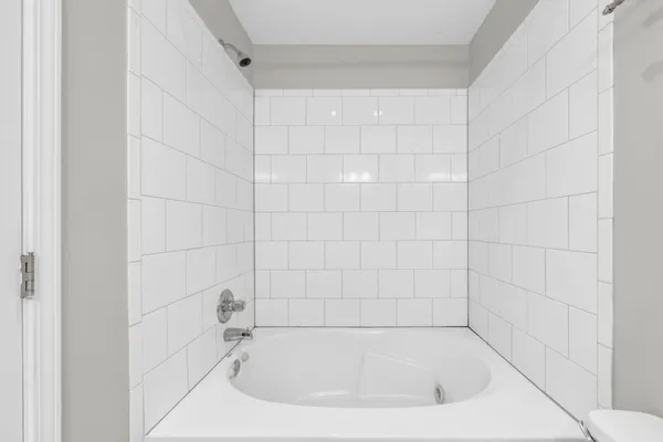 a bathroom with a bathtub