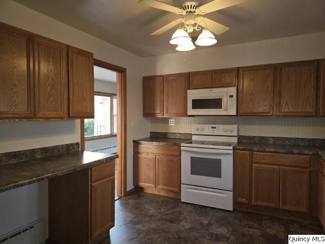 825 Augusta Road Carthage, IL 62321 - Photo 17 of 27 a kitchen with stainless steel appliances granite countertop a stove microwave and cabinets