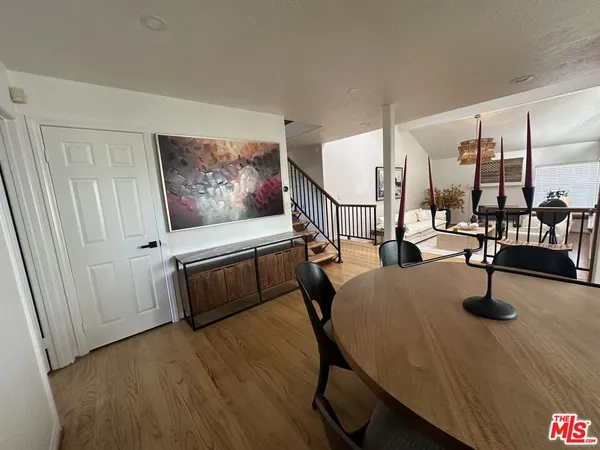 a view of workspace with wooden floor